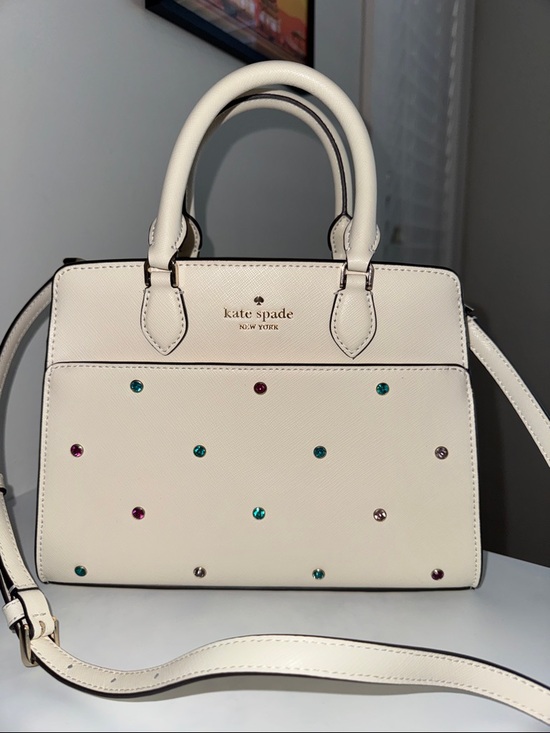 kate spade Handbags - kate spade cream satchel with multicolor jeweled studs